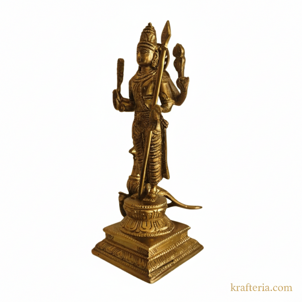 Traditional Lord Kartikeya Idol with Vel and Peacock   Brass Artwork