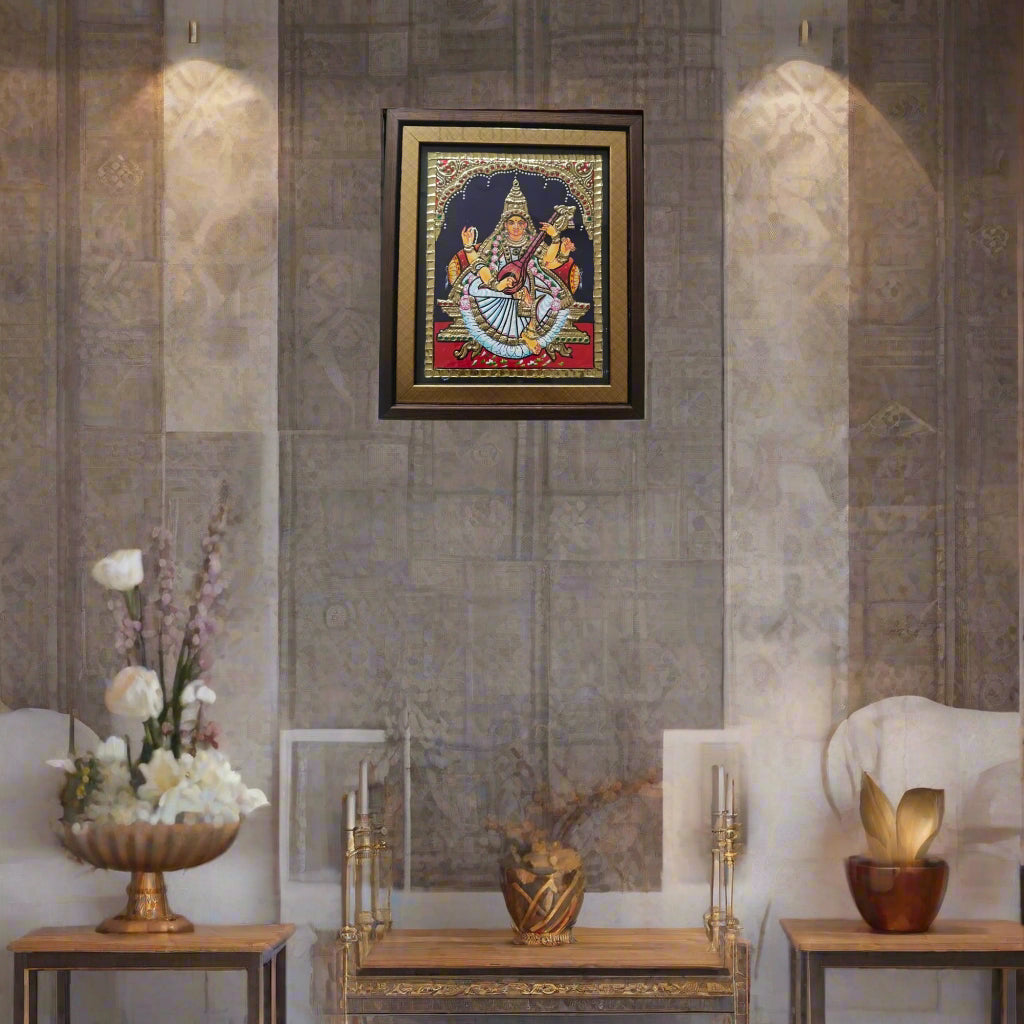 Beautiful Saraswathi Devi Thanjavur Painting – Timeless Indian Craft