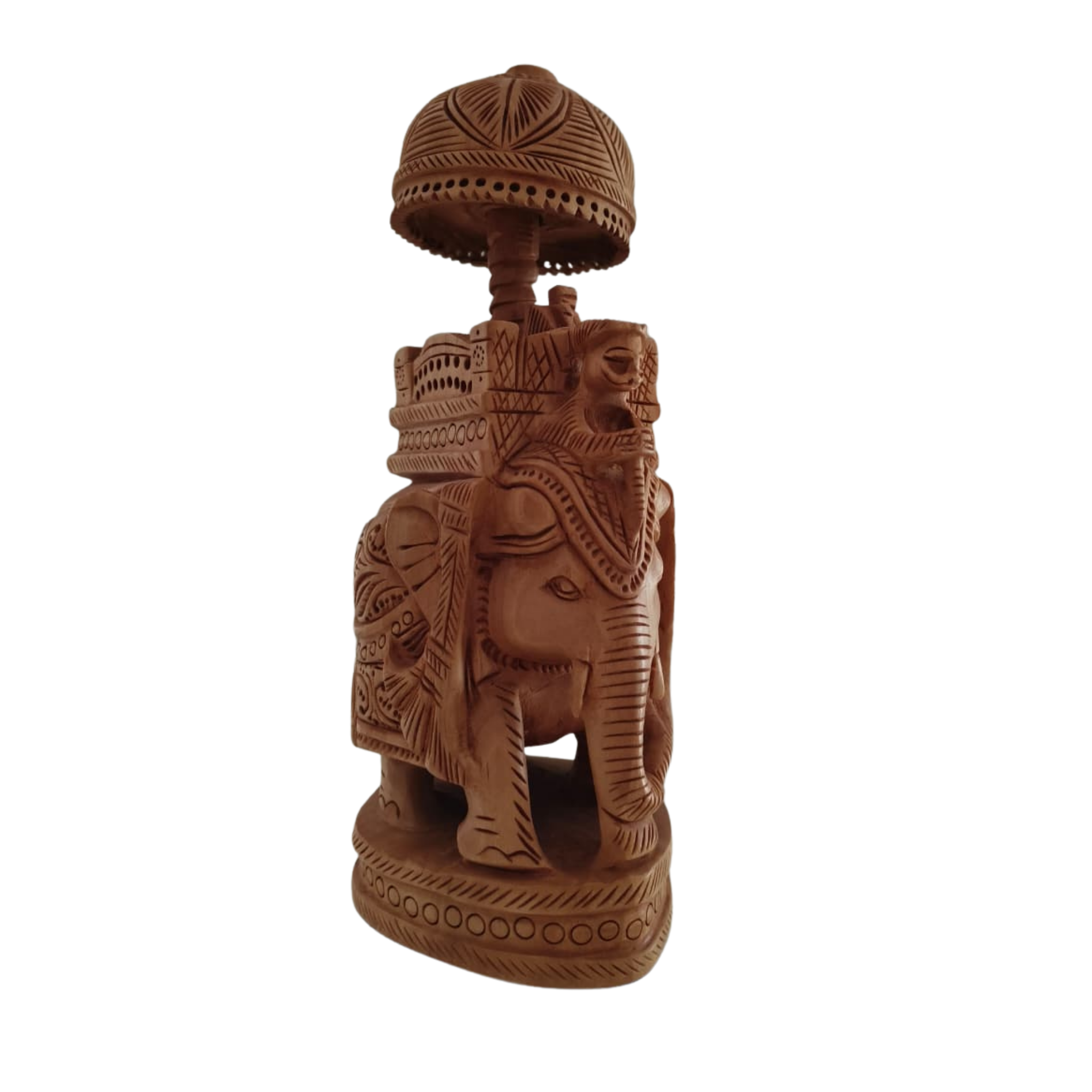 Wooden Carved Ambari Elephant With Umbrella