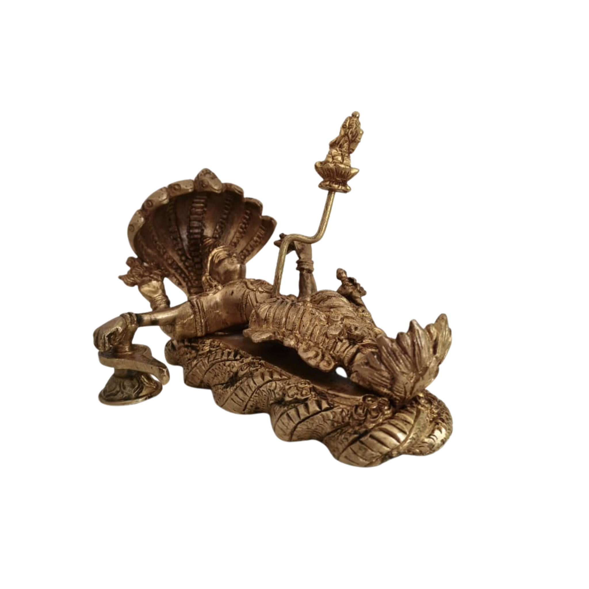 Divine Trinity Brass Idol – Vishnu, Maheshwara, and Brahma in Ananta Shayana Form