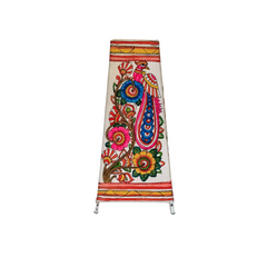 Hand-Painted Leather Lamp with Peacock and Floral Design
