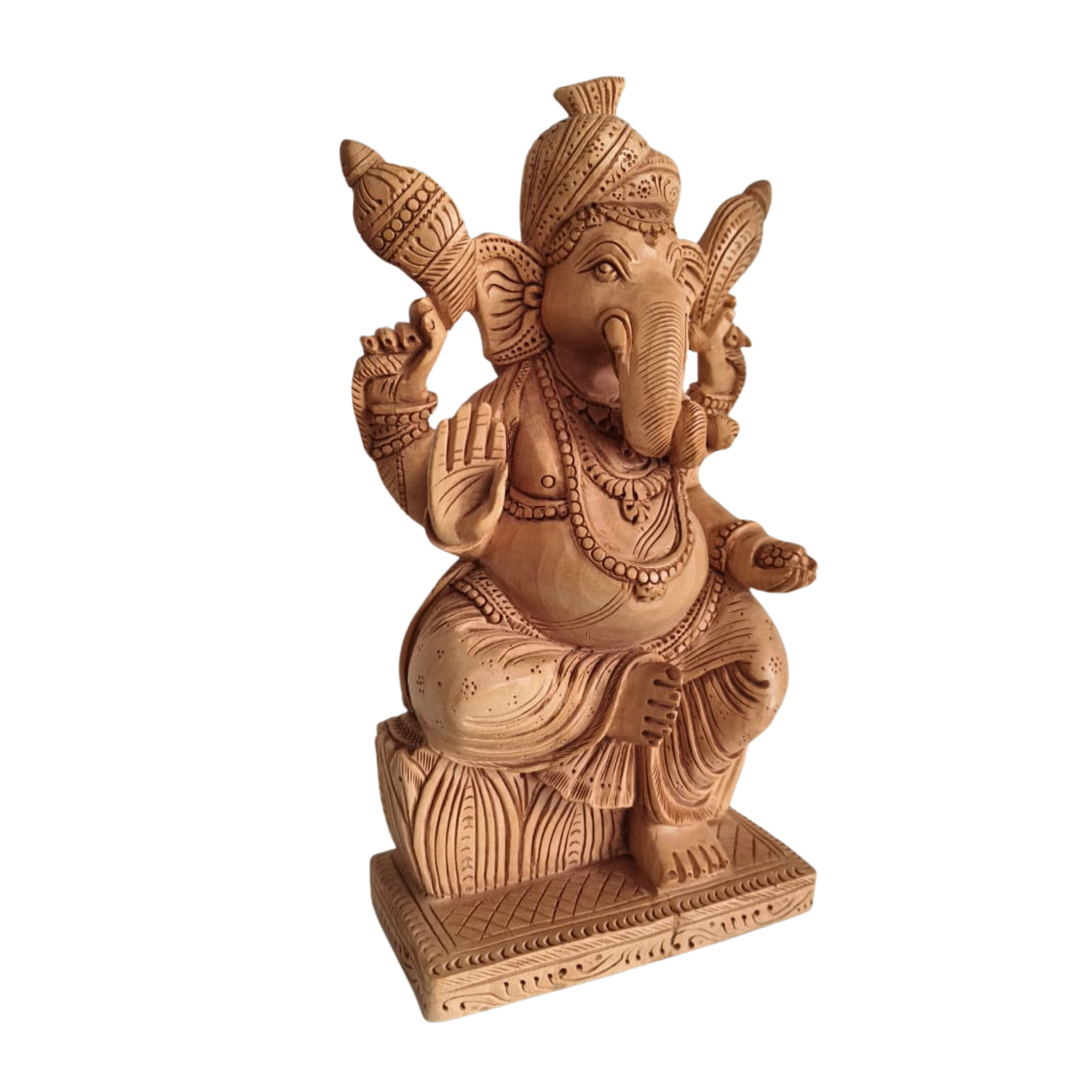 Hand-Carved Wooden Lord Ganesha Statue for Prosperity & Wisdom