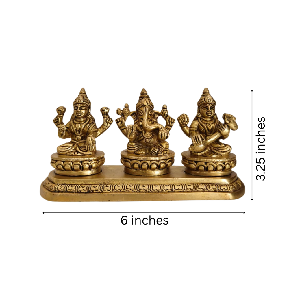 Brass Lakshmi Ganesha Saraswati Set - Divine Trinity Statue for Wealth   Brass Artwork