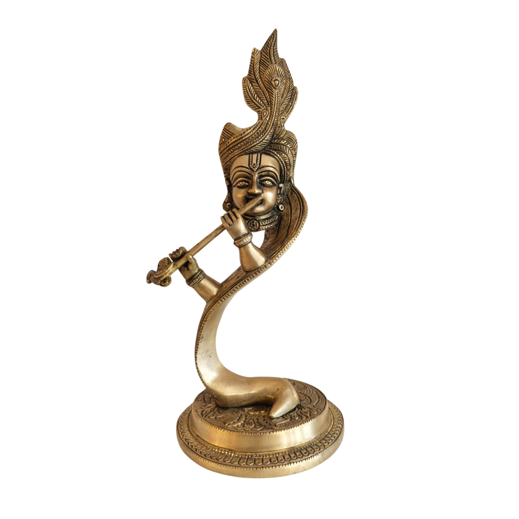 Brass Lord Krishna Playing Flute Idol