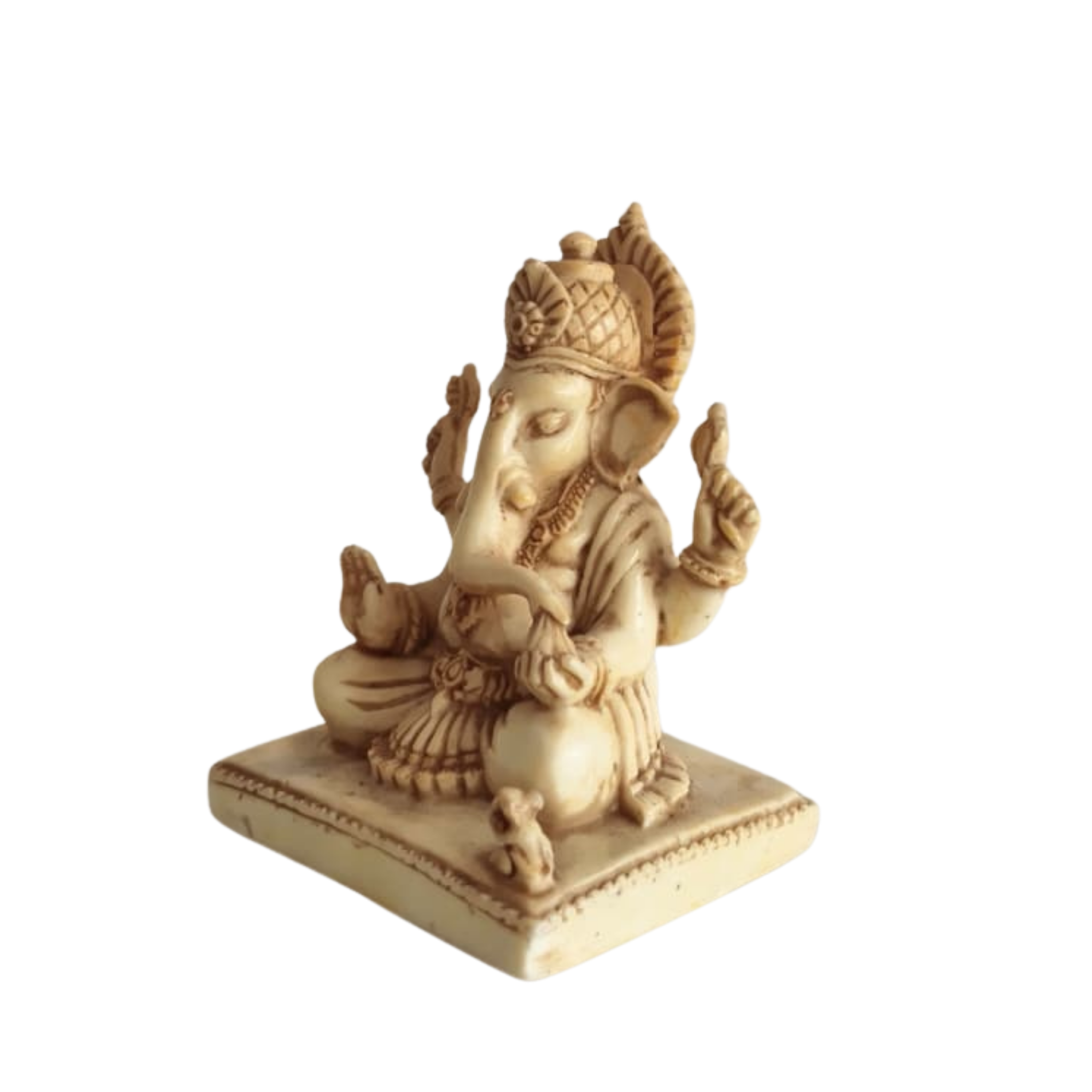 Seated Ganesha Statue in Resin with Intricate Details