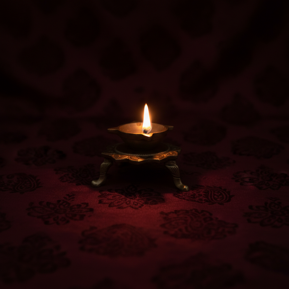 Handcrafted Lotus Pedestal Brass Diya | Traditional Tabletop Oil Lamp with Ornamental Legs   Brass Artwork