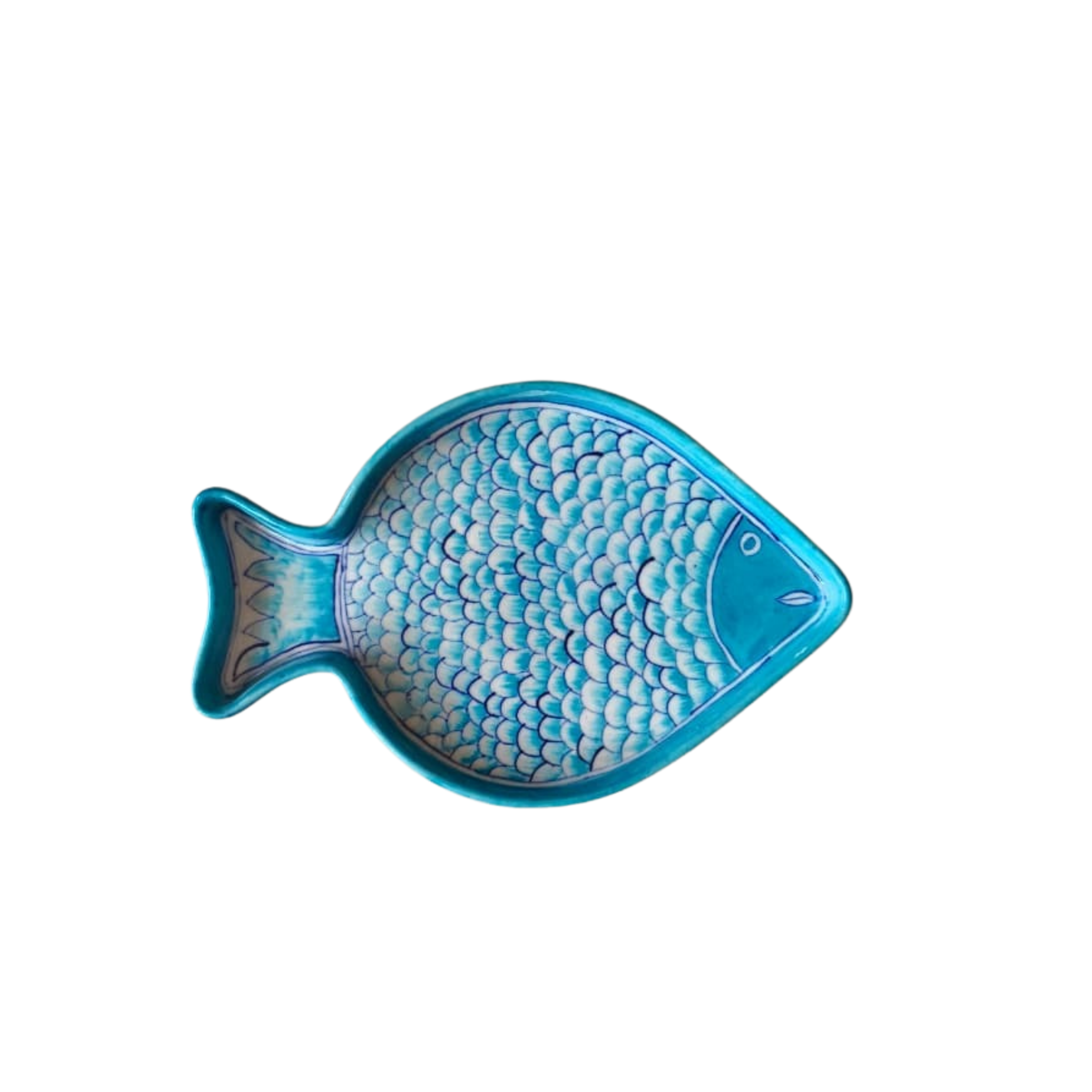 Hand-Painted Blue Pottery Fish Wall Decor | Nautical Quartz Art