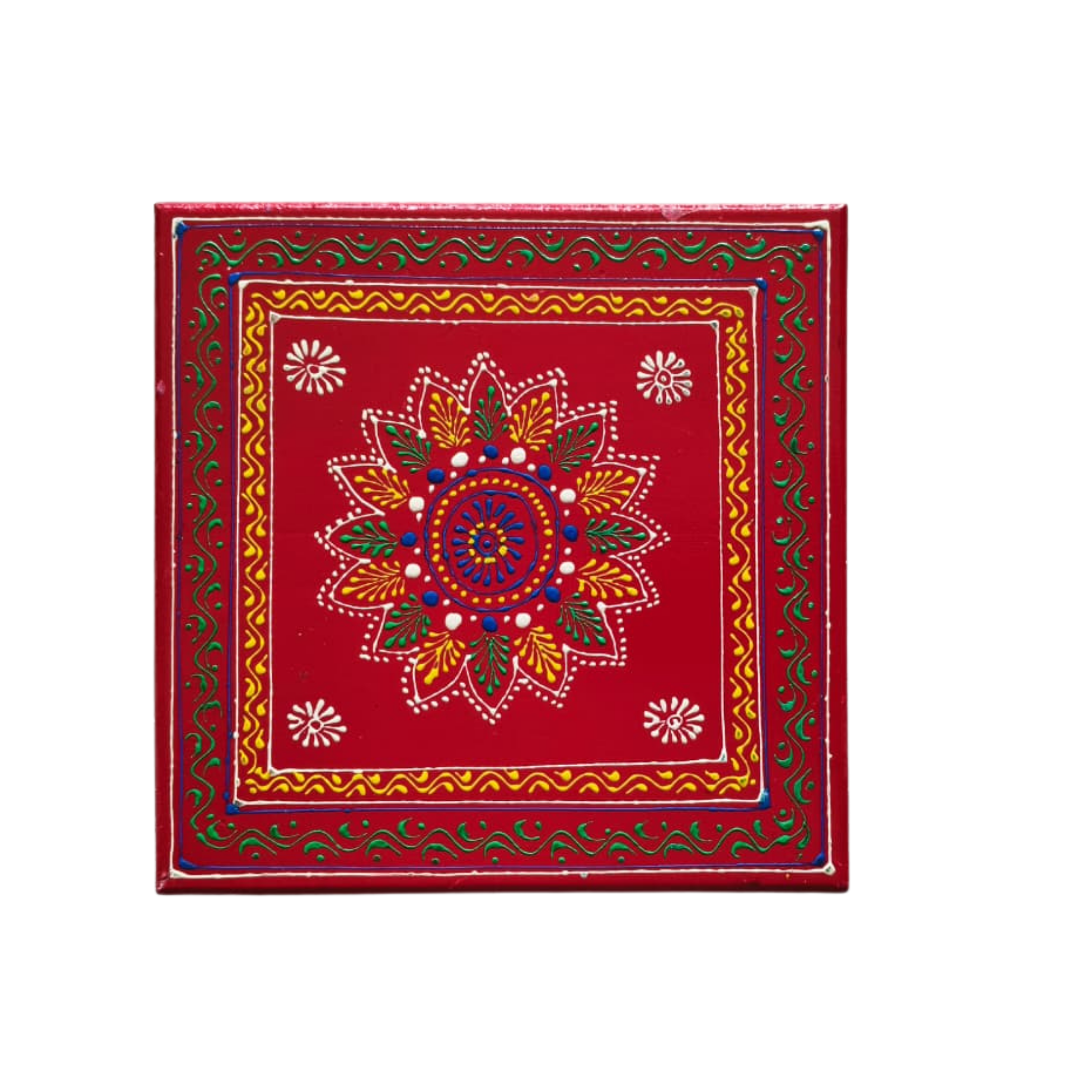 Hand-Painted Wooden Pooja Stool (Chowki) with Traditional Design