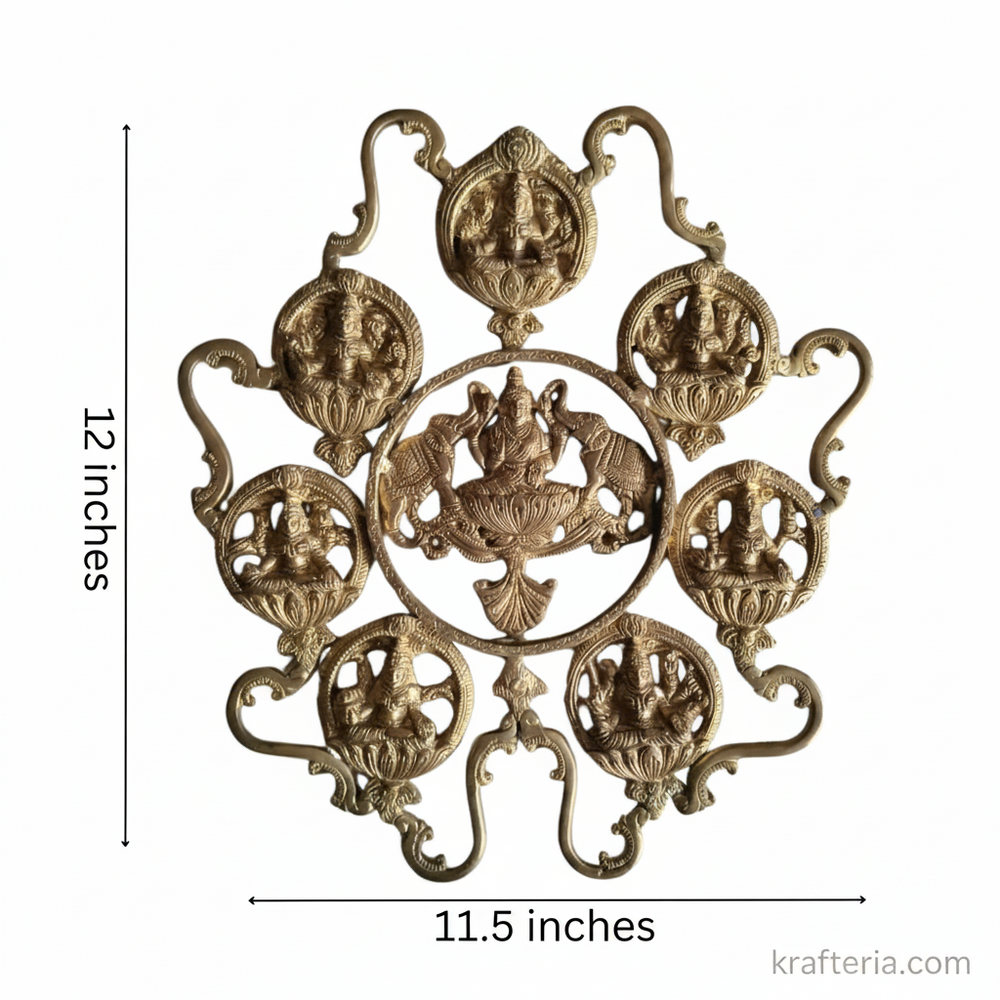 Divine Brass Ashta Lakshmi Wall Hanging – Handcrafted 8 Forms of Wealth Mandala   Brass Artwork