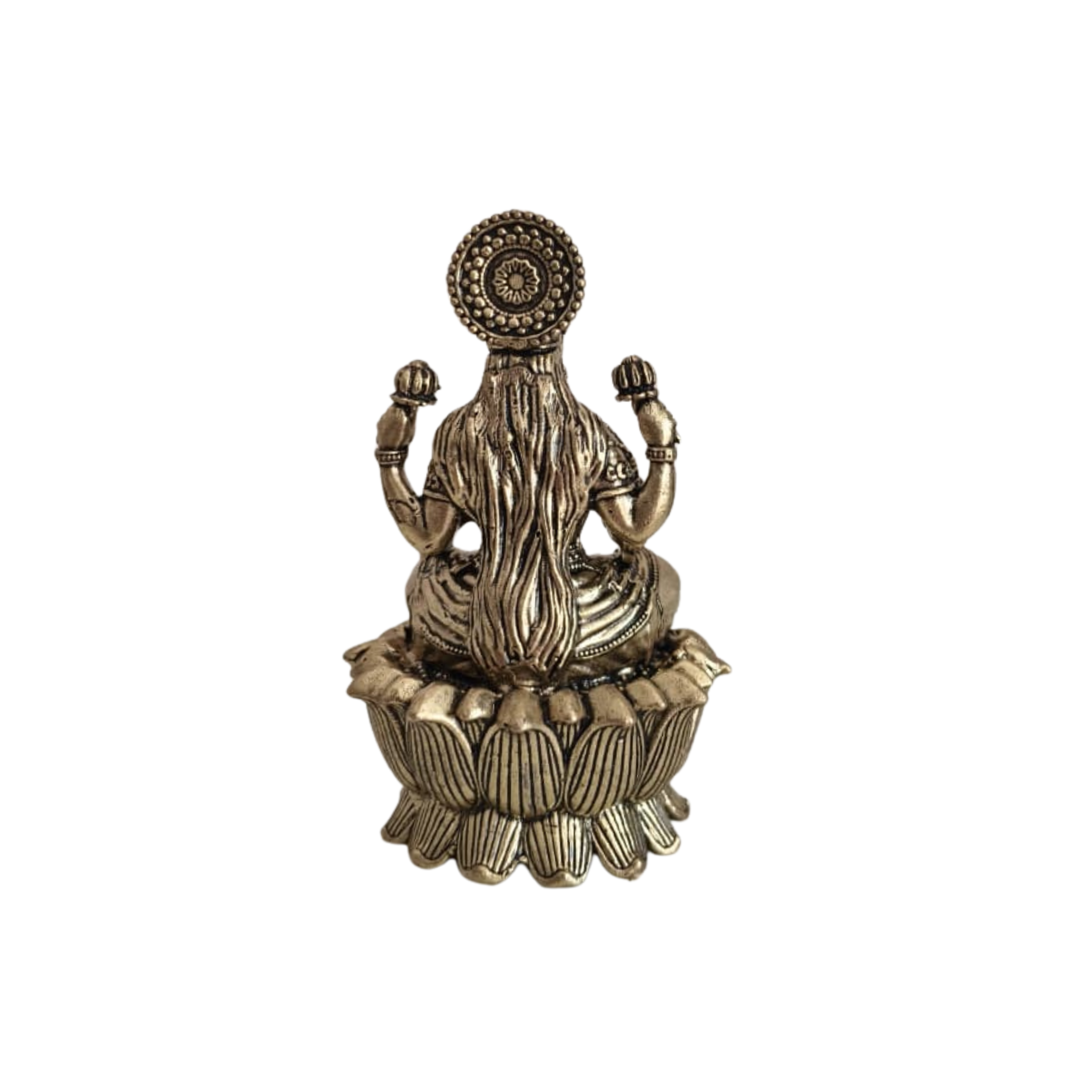 Brass Goddess Lakshmi Idol Seated on Lotus