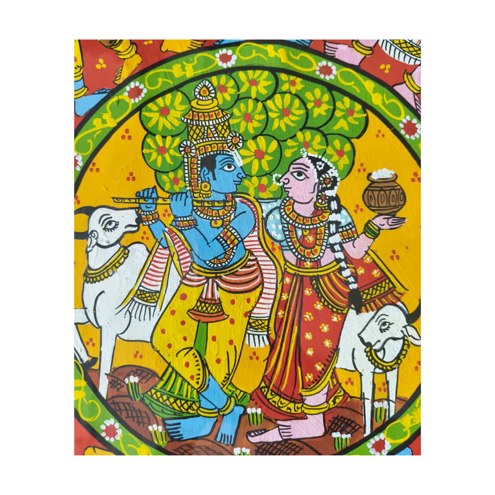 Hand-Painted Ras Leela Cheriyala Painting – Traditional Indian Krishna Wall Art   Cheriyala Painting