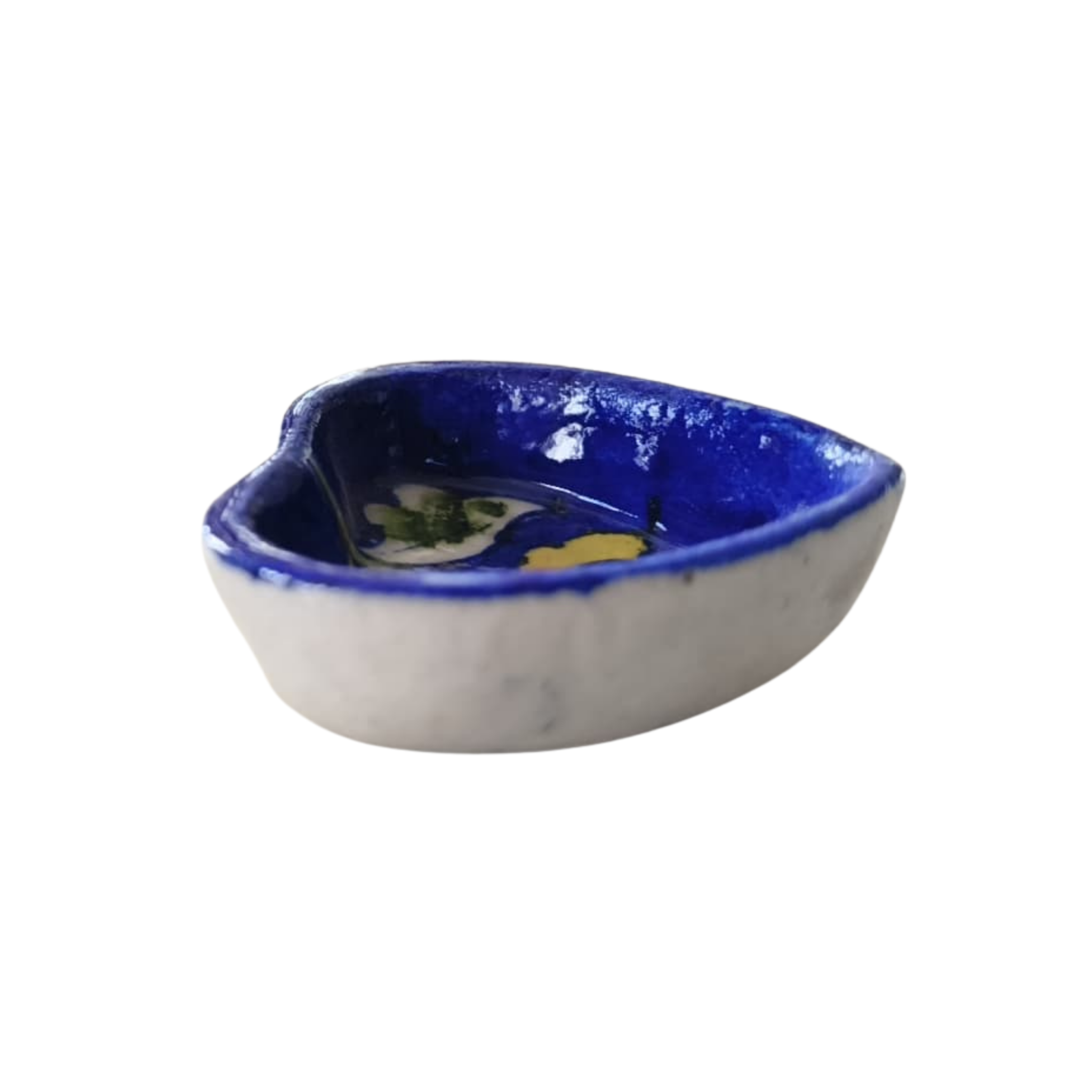 Heart-Shaped Blue Pottery Diya | Floral Oil Lamp