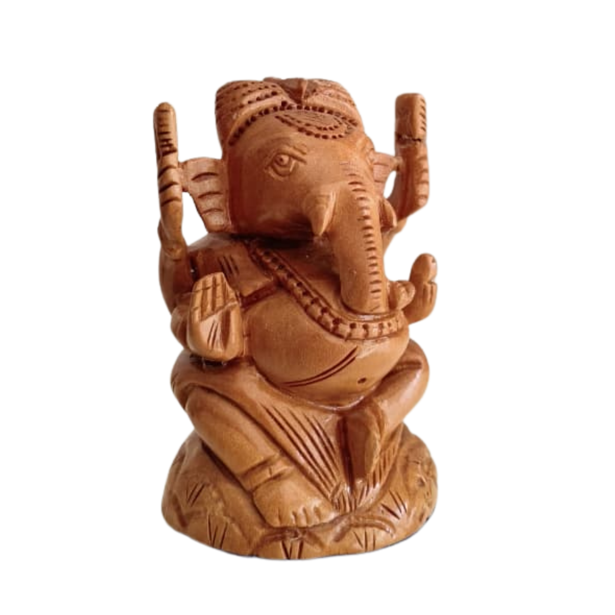 Wooden Ganesh Statue with Turban | Handcrafted Hindu Deity Figurine