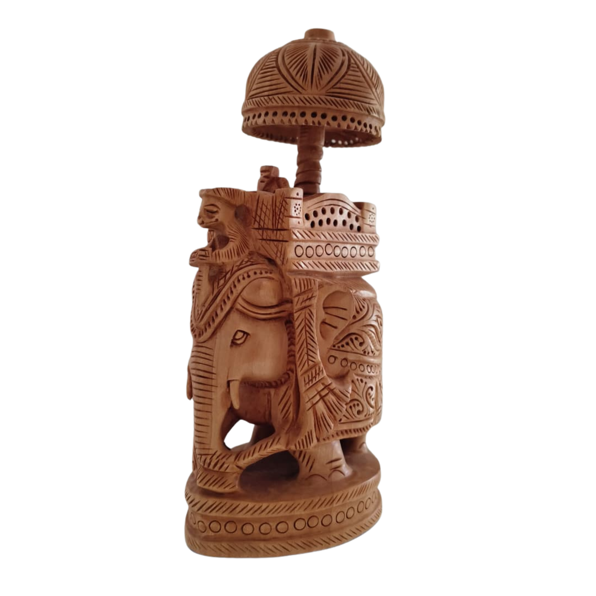Wooden Carved Ambari Elephant With Umbrella