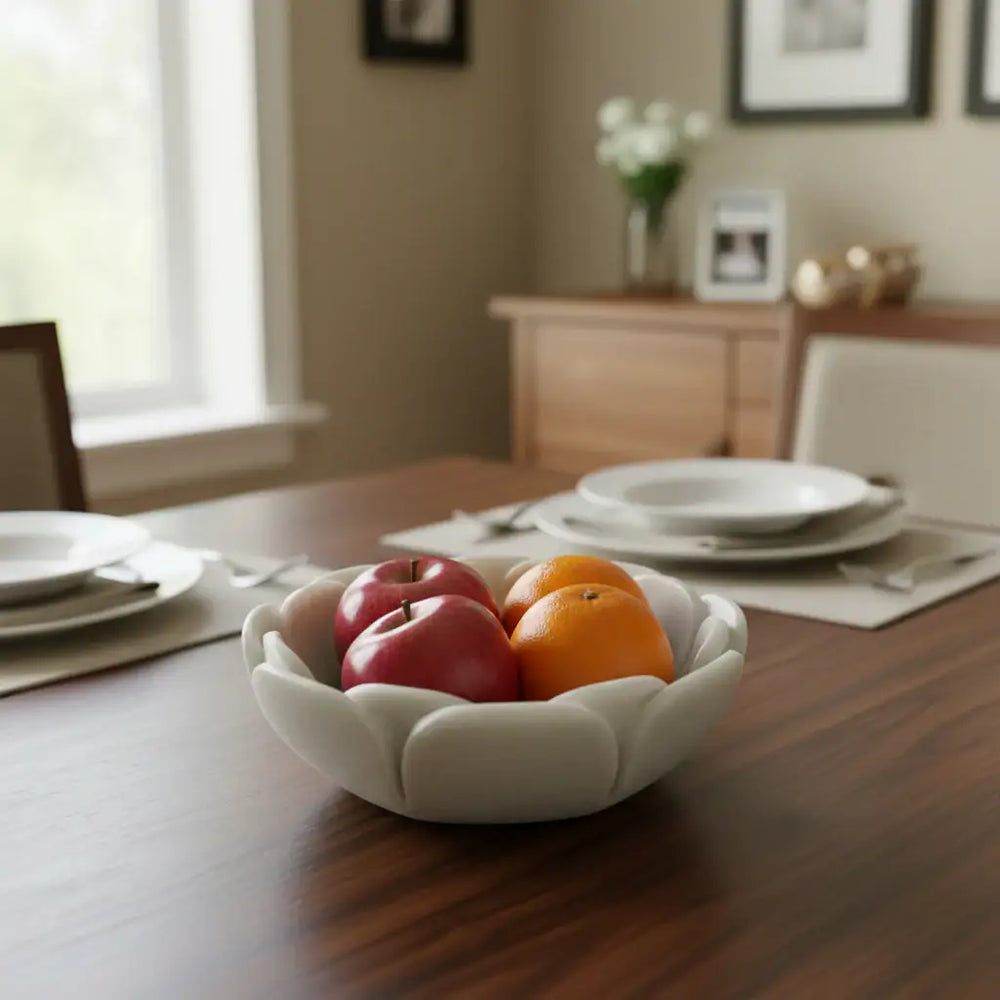 Handcrafted white marble urli bowl for home décor