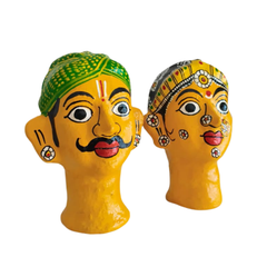 Handcrafted Cheriyal Rural Couple Busts – Painted Clay Folk Art   wall decor