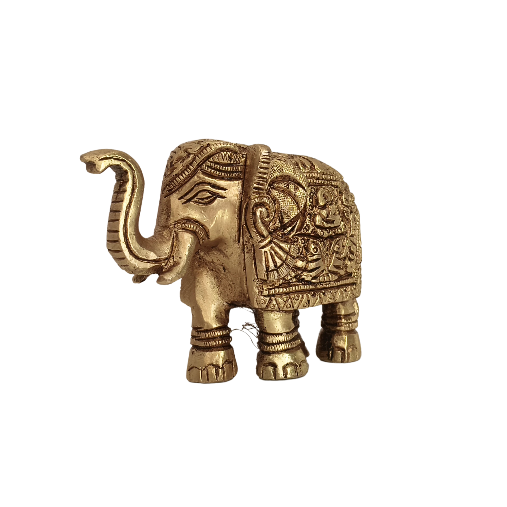 Brass Elephant Figurine with Raised Trunk – Symbol of Good Luck and Strength