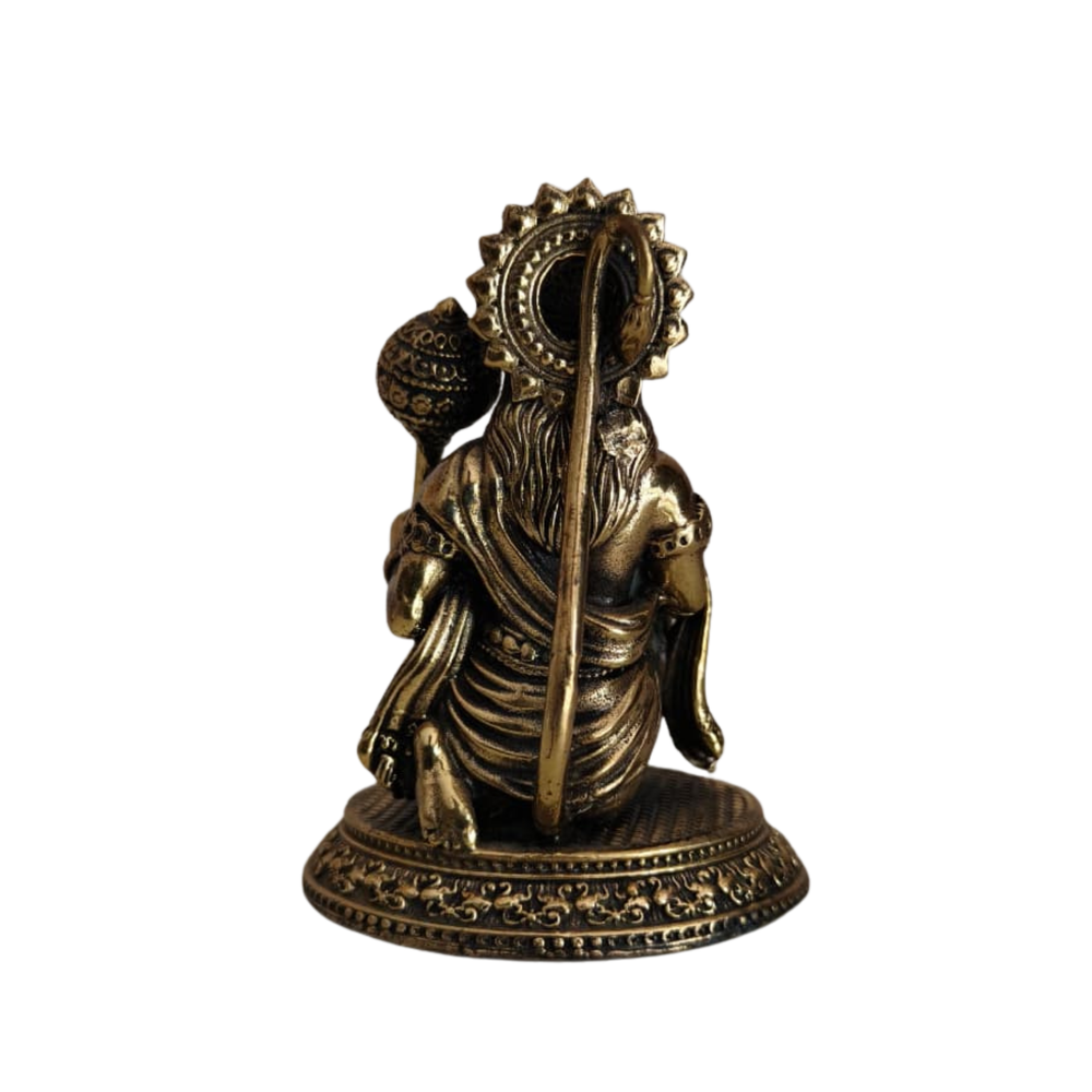 Brass Kneeling Hanuman Statue – Bajrangbali Idol with Gada for Protection   Brass Artwork