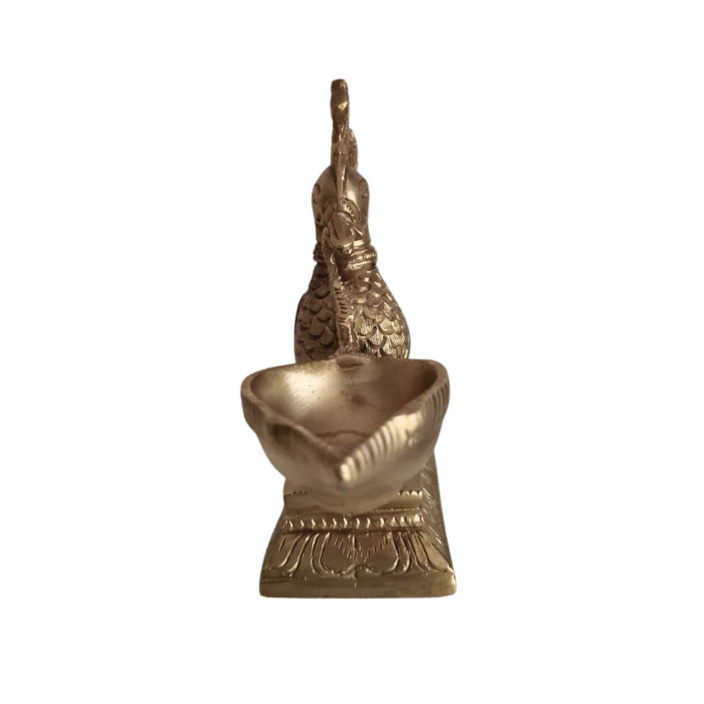 Handcrafted Brass Annapakshi Table Diya | Traditional Peacock Oil Lamp on Pedestal Base   Brass Artwork