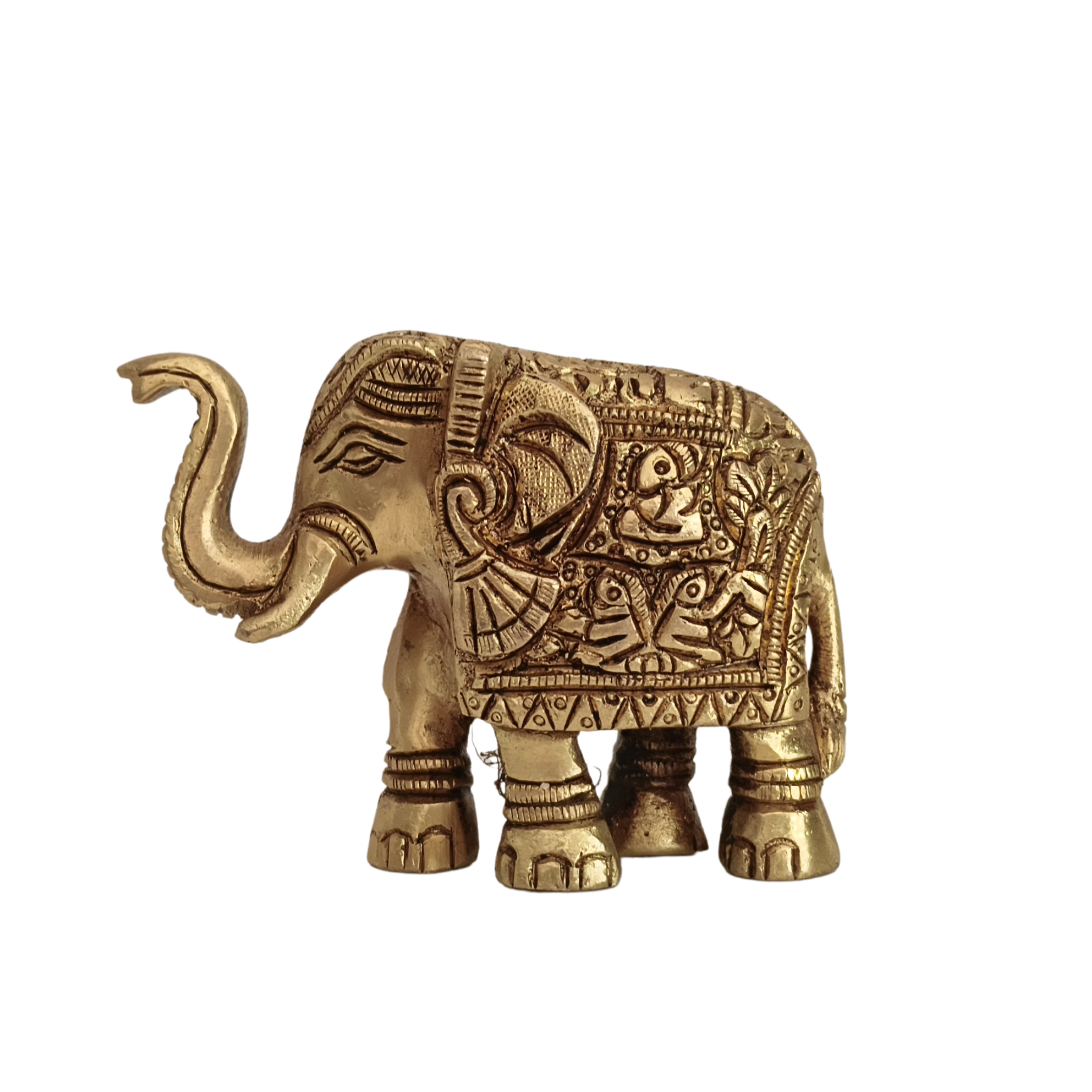 Brass Elephant Figurine with Raised Trunk – Symbol of Good Luck and Strength
