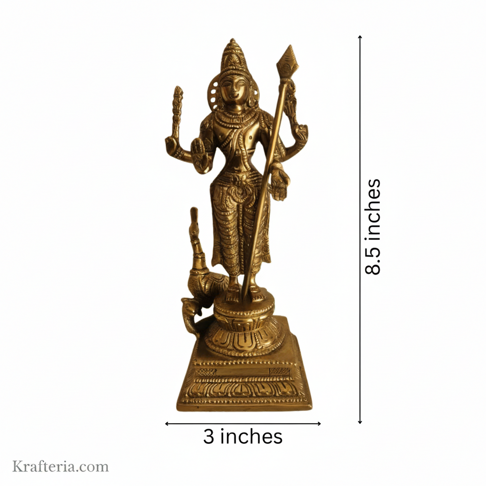 Traditional Lord Kartikeya Idol with Vel and Peacock   Brass Artwork