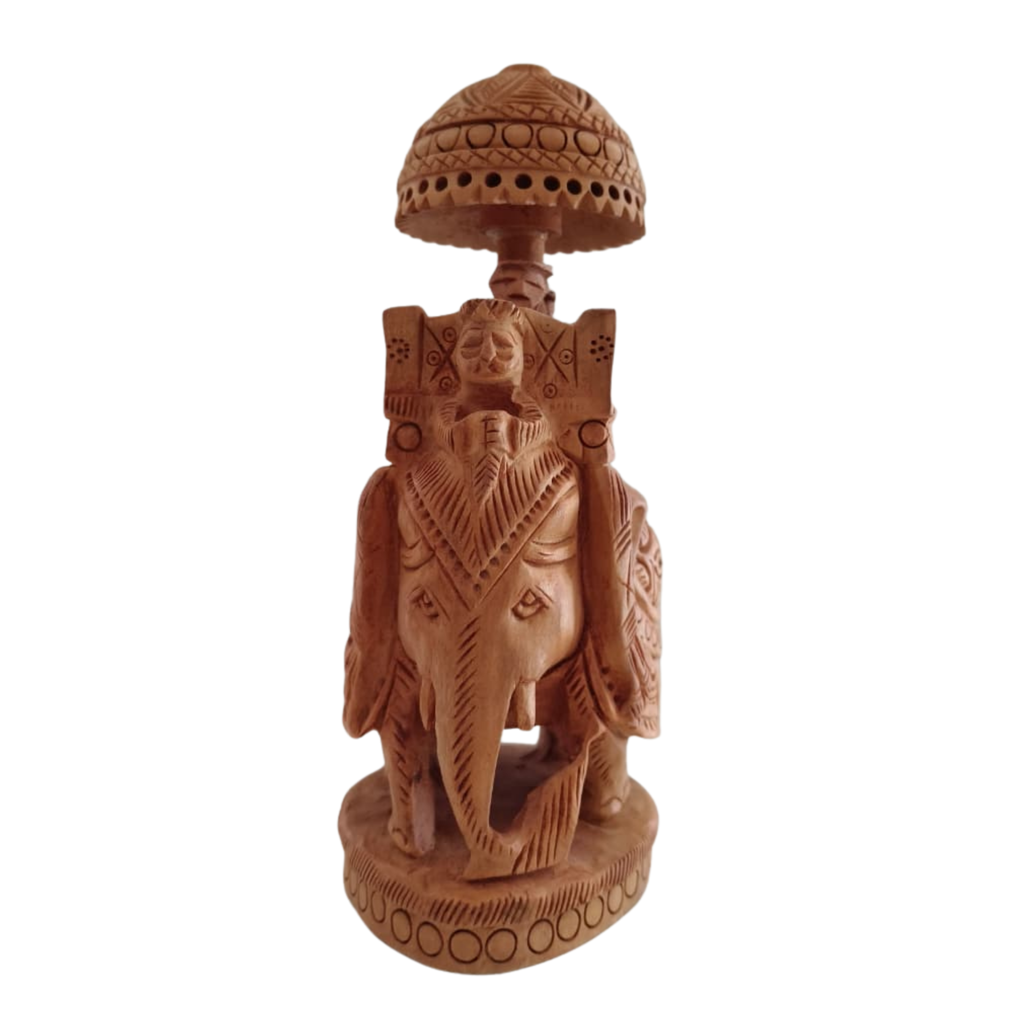 Wooden Carved Ambari Elephant With Umbrella