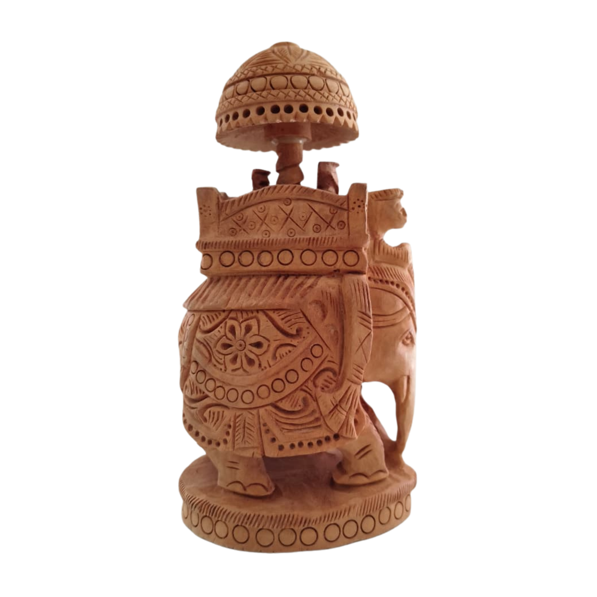 Wooden Carved Ambari Elephant With Umbrella