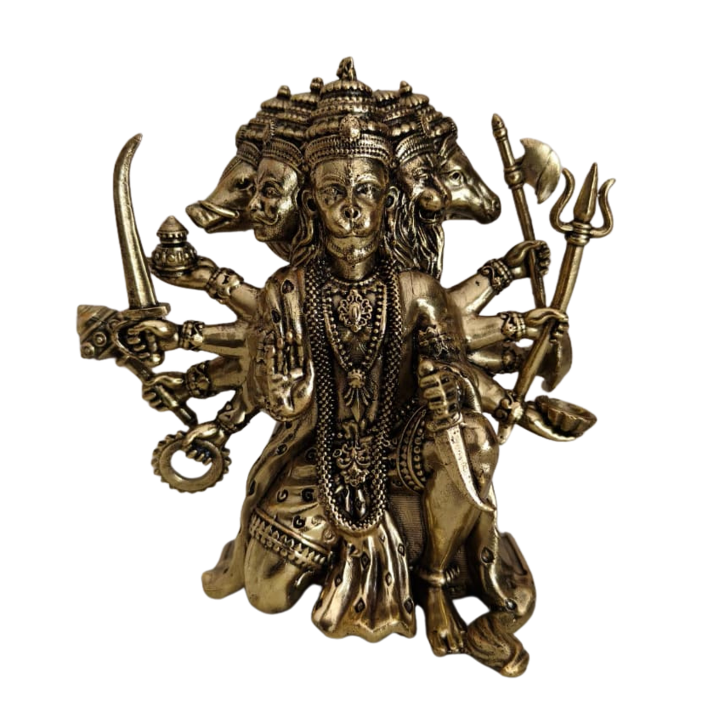 Brass Panchmukhi Hanuman Statue - 5-Faced Lord Bajrangbali for Protection & Vastu   Brass Artwork