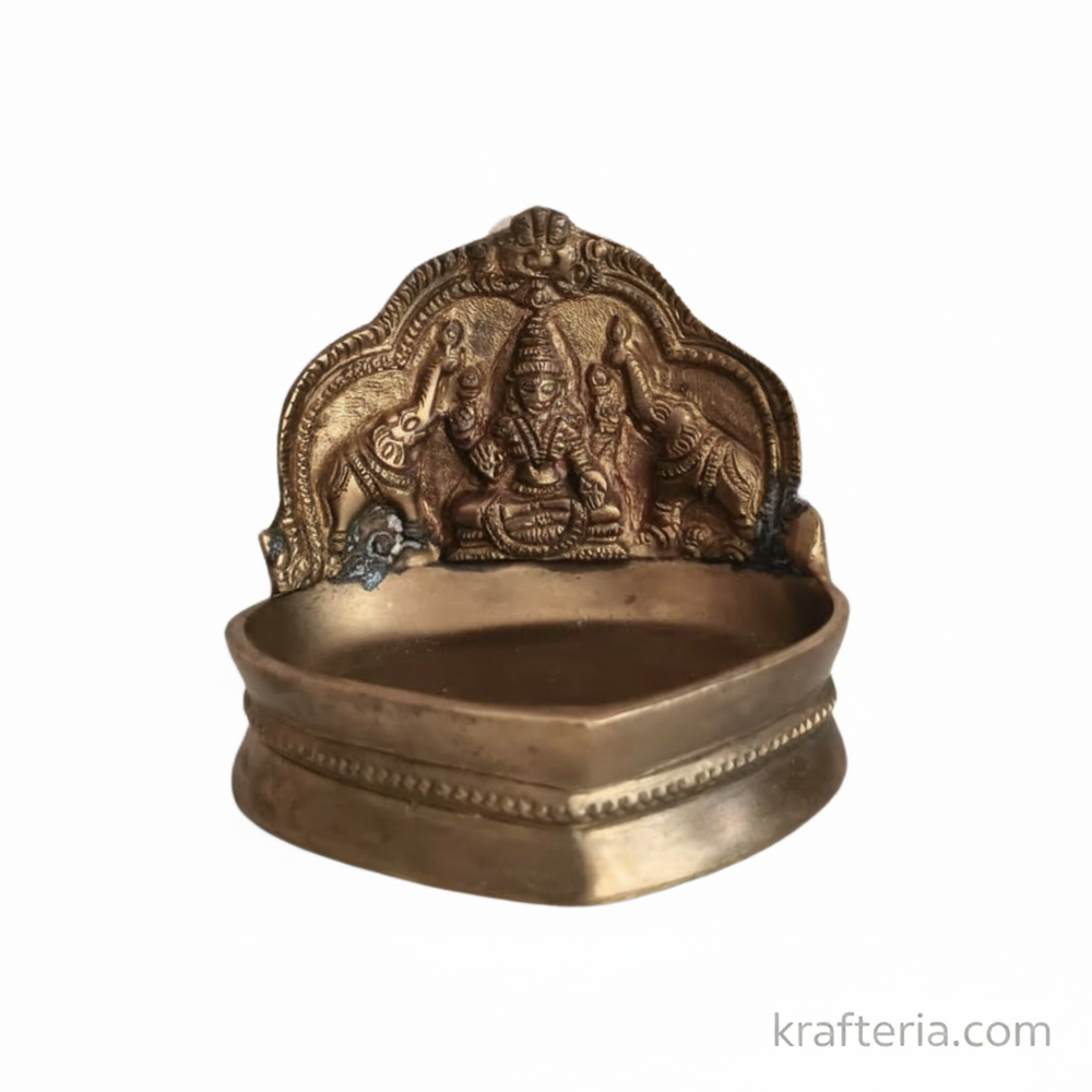 Brass Gajalakshmi Table Diya | Traditional Goddess Lakshmi Oil Lamp for Prosperity   Brass Artwork