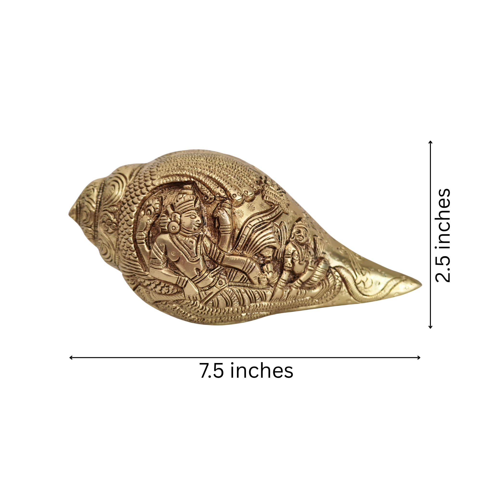 Intricately Carved Brass Decorative Shankha (Conch Shell) with Hindu Deities