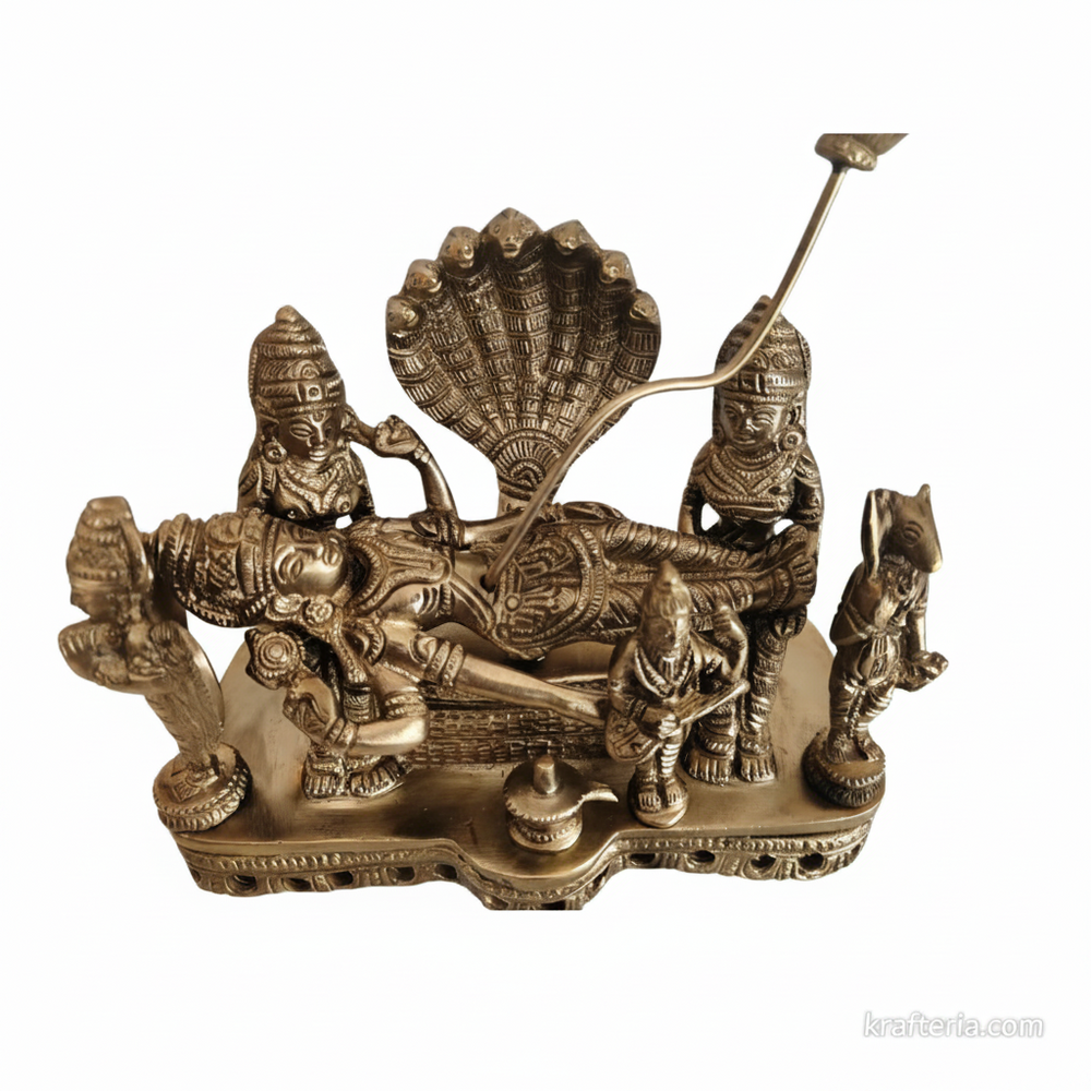 Brass Ananta Shayana Vishnu Statue – Traditional Reclining Mahavishnu Altar Idol   Brass Artwork