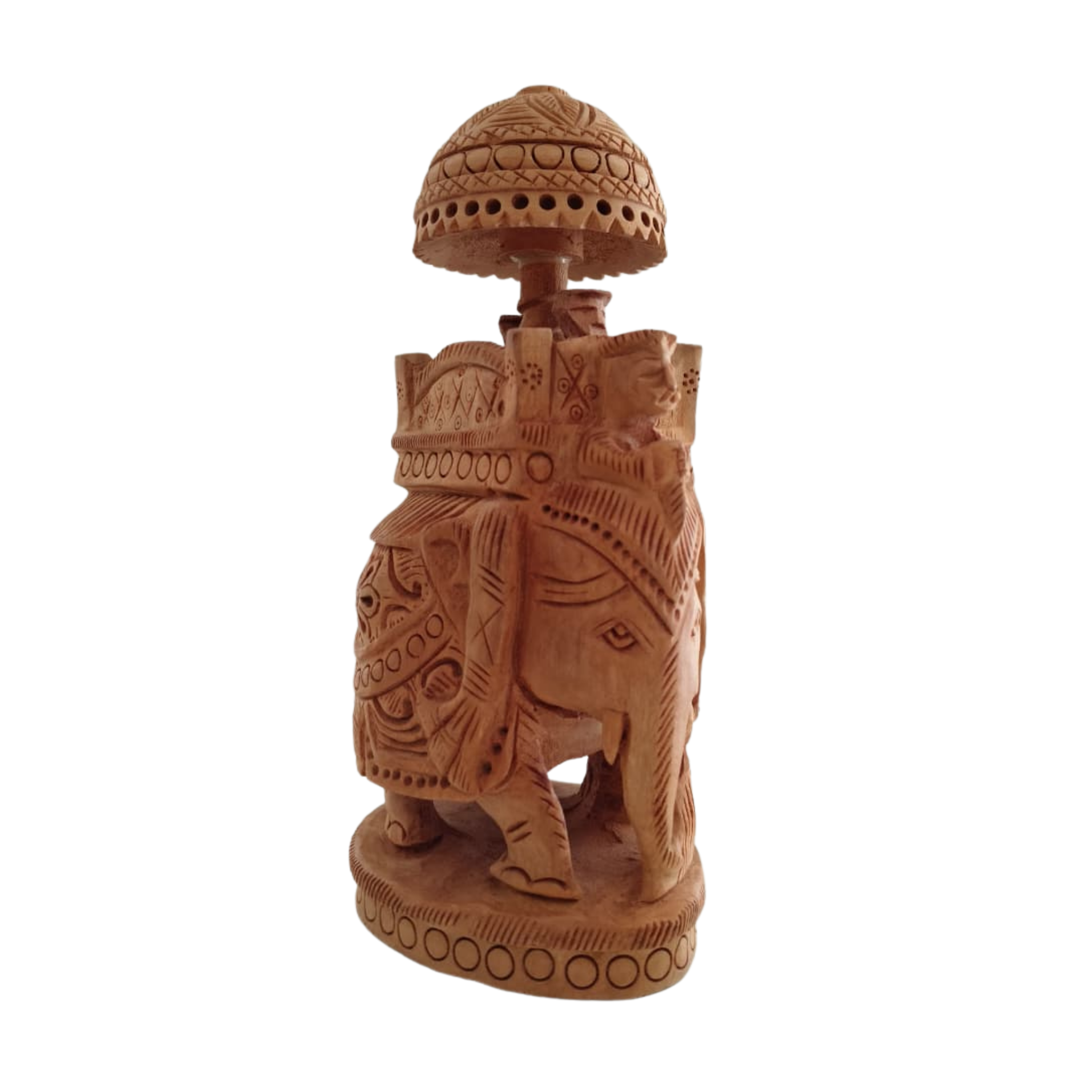 Wooden Carved Ambari Elephant With Umbrella
