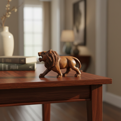 Wooden Lion Carving | Intricate Hand-Carved Animal Statue