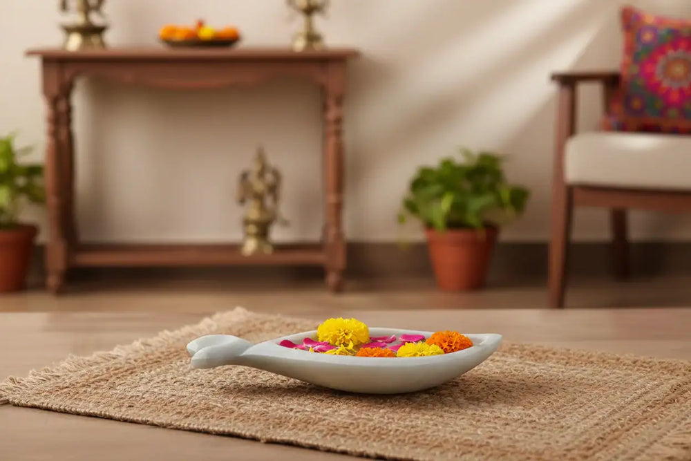 Premium marble fruit bowl with traditional Indian design.