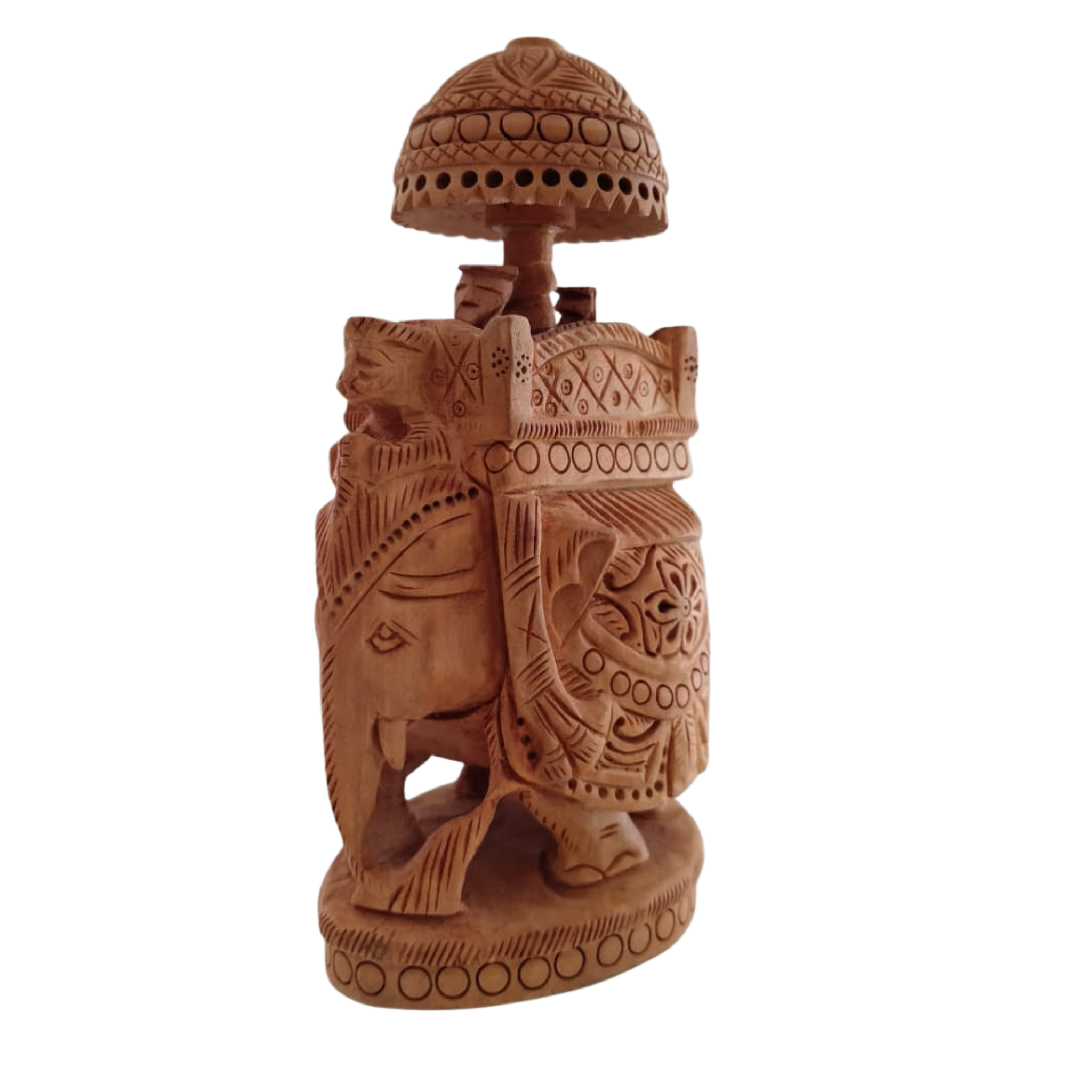 Wooden Carved Ambari Elephant With Umbrella