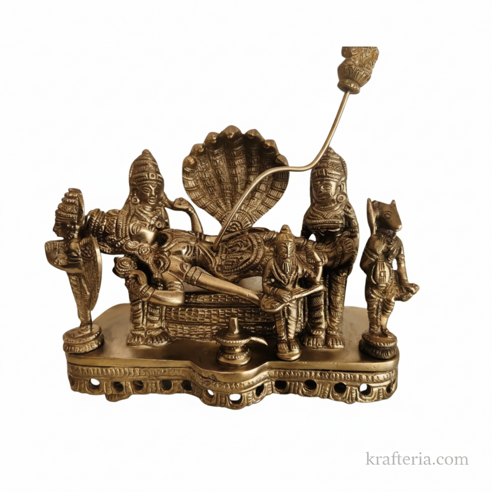 Brass Ananta Shayana Vishnu Statue – Traditional Reclining Mahavishnu Altar Idol   Brass Artwork