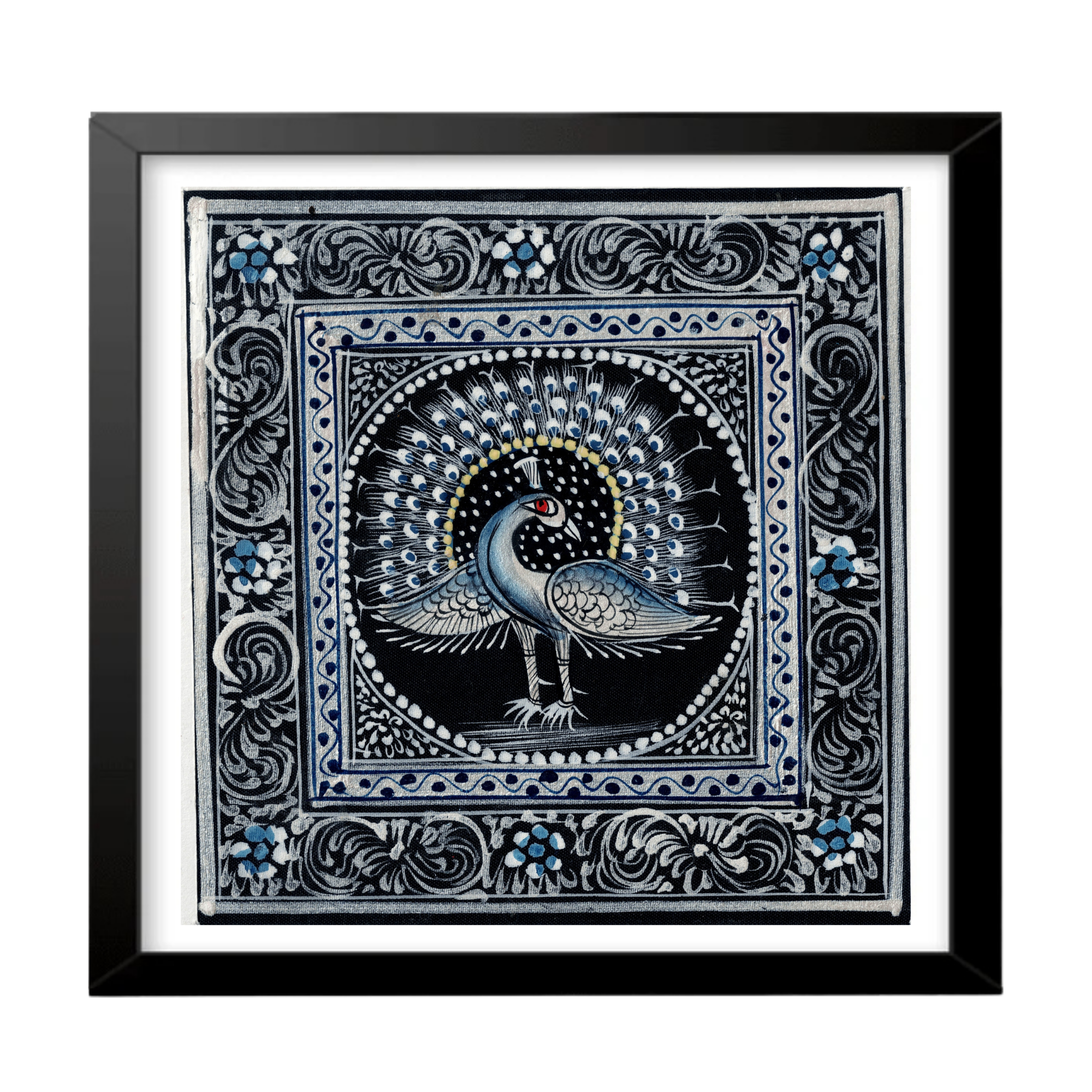 The Moonlit Peacock – Elegance in Shades of Silver and Blue