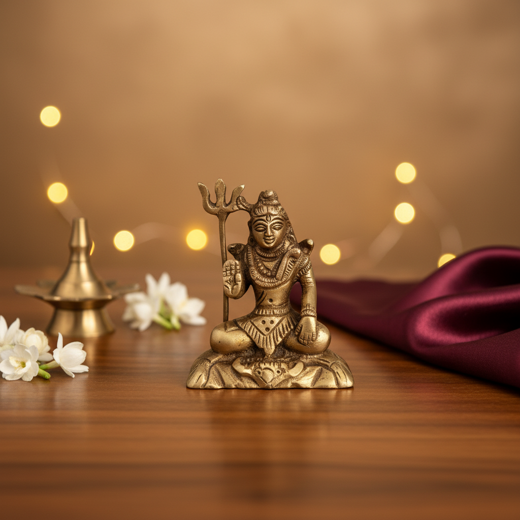 Exquisite Handcrafted Brass Idol of Lord Shiva in Meditation with Trishula