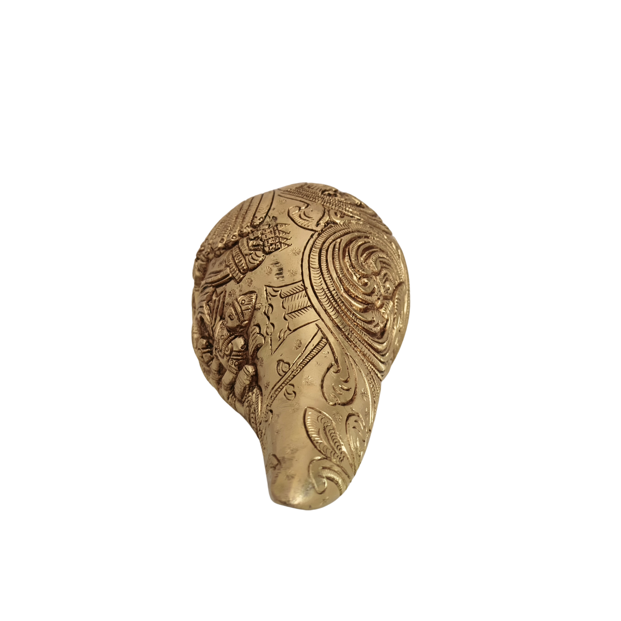 Intricately Carved Brass Decorative Shankha (Conch Shell) with Hindu Deities