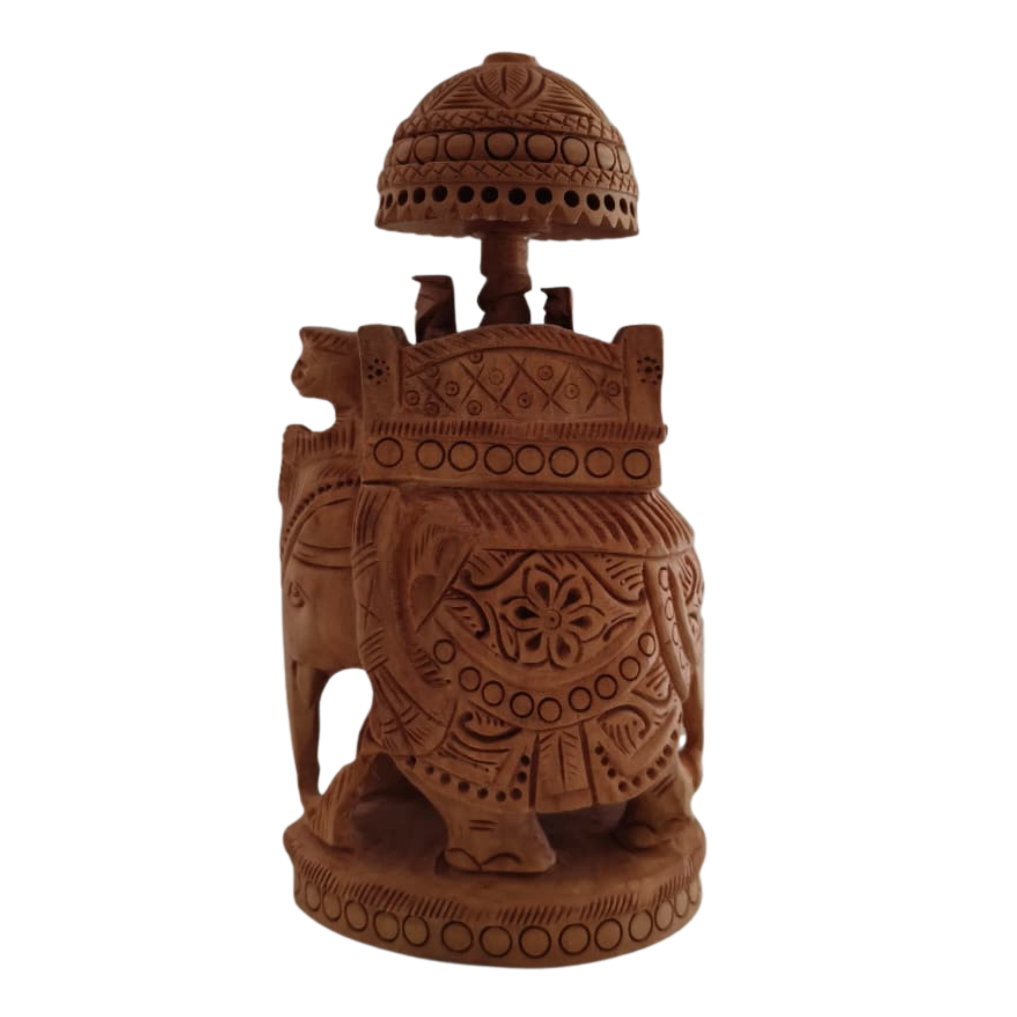 Wooden Carved Ambari Elephant With Umbrella