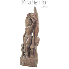 Rose Red Sculpture of Lady with Hand on Head – Grace and Elegance