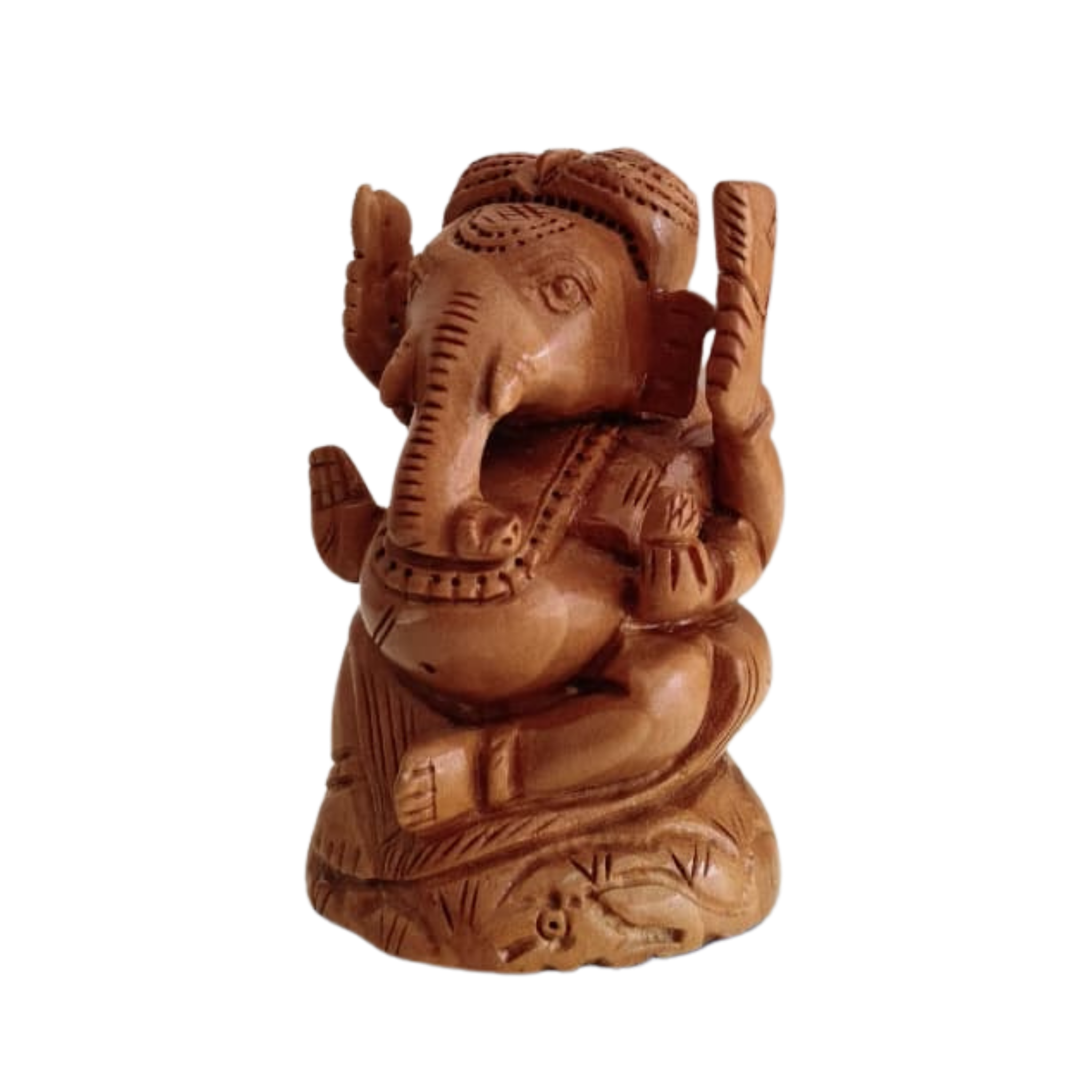 Wooden Ganesh Statue with Turban | Handcrafted Hindu Deity Figurine