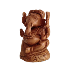 Wooden Ganesh Statue with Turban | Handcrafted Hindu Deity Figurine