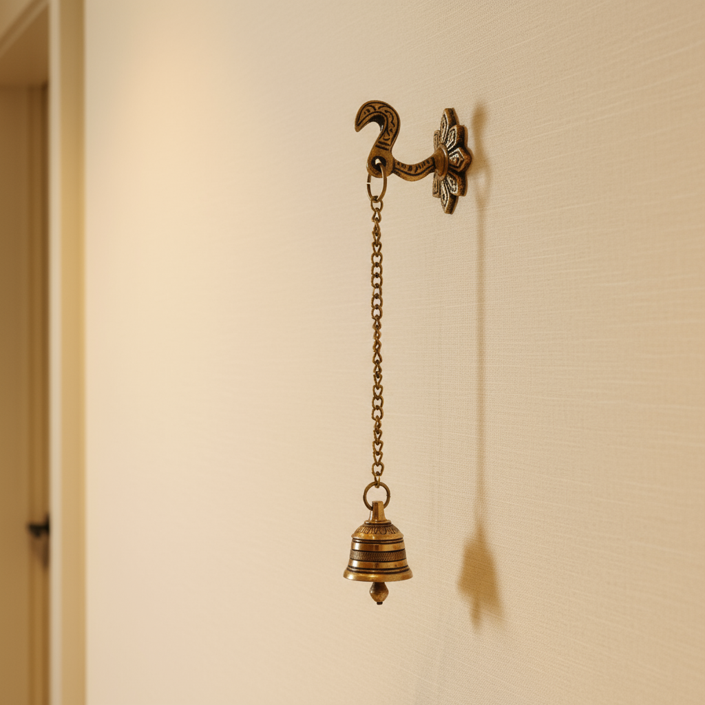 Handcrafted Antique Finish Hanging Brass Temple Bell with Chain and Hook