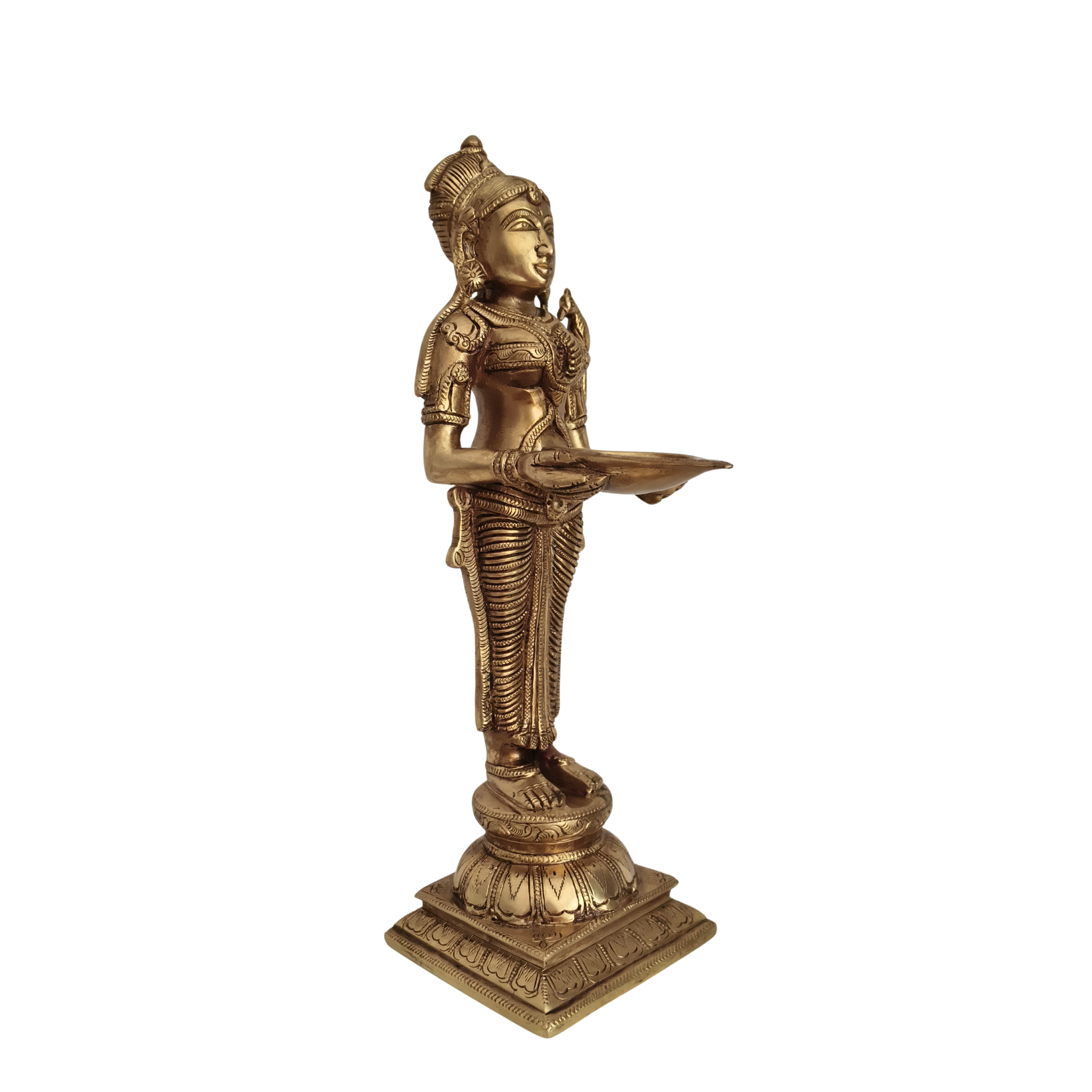 Elegantly Sculpted Brass Deepa Lakshmi (Lady with Lamp) Statue