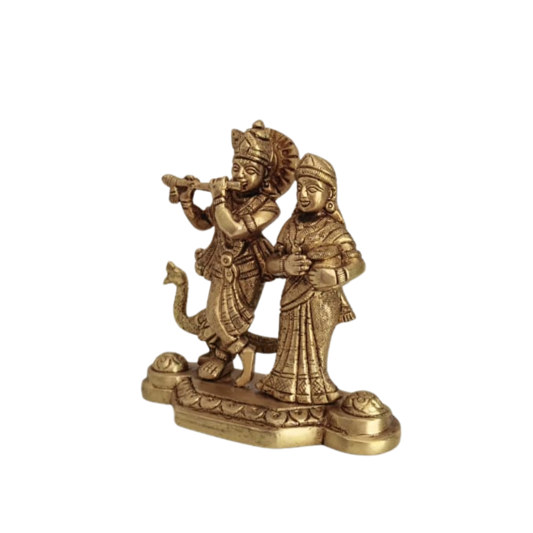 Bronze statue of a couple with a snake on a white background