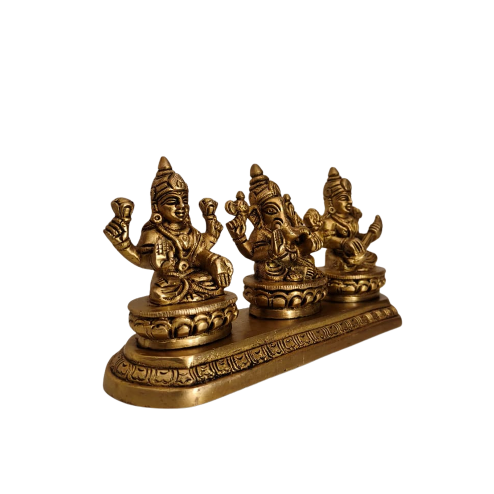 Brass Lakshmi Ganesha Saraswati Set - Divine Trinity Statue for Wealth   Brass Artwork