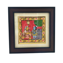 Yashoda Binding Child Krishna (Damodara Leela) - Hand-Painted Cheriyal Art   Cheriyala Painting