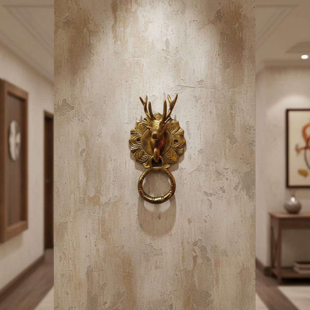 Handcrafted Brass Deer Head Door Knocker – Vintage Wall Décor Accent   Brass Artwork