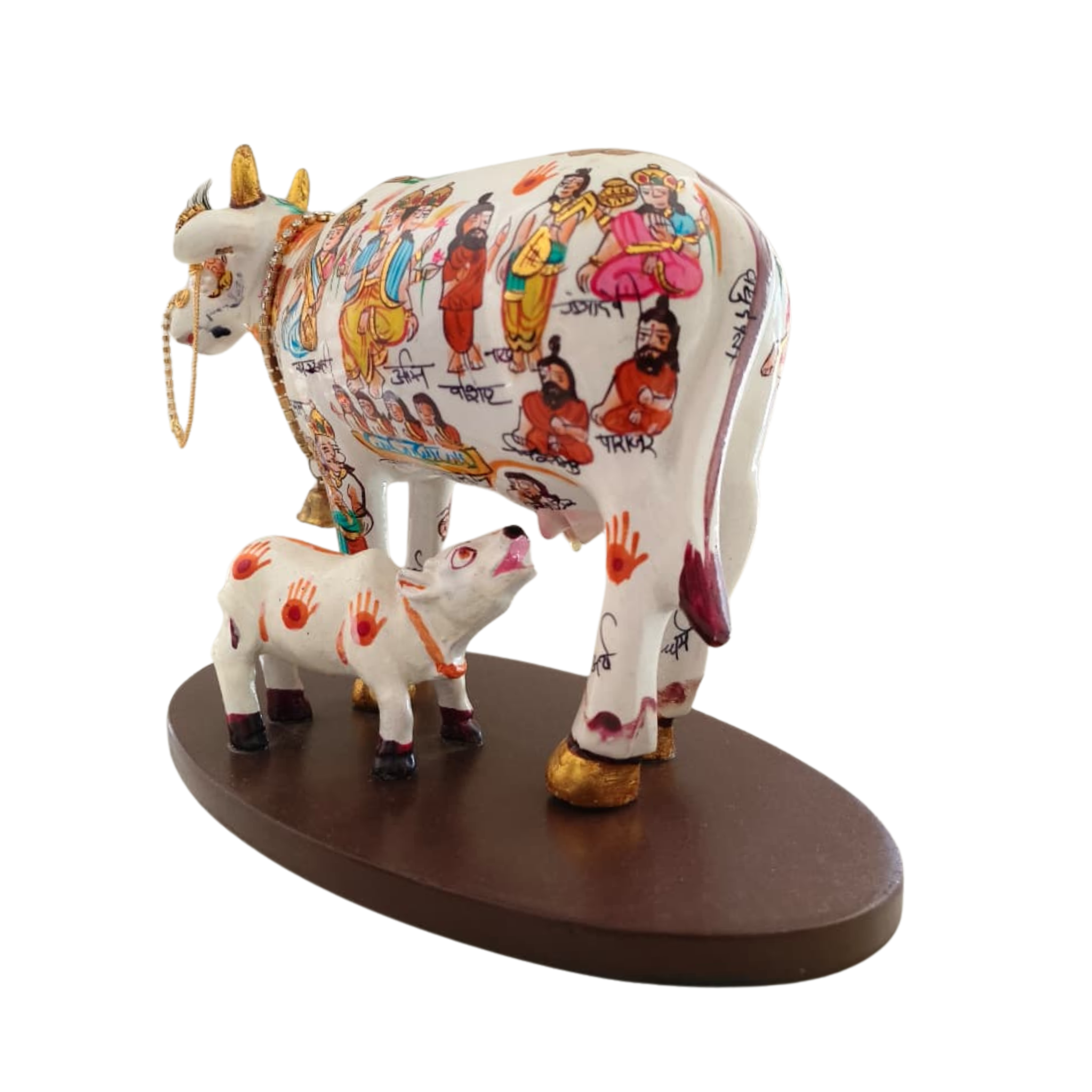 Kamadhenu Resin Cow with Calf | Decorative Spiritual Figurine